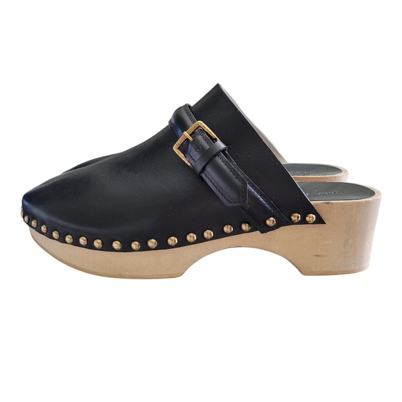 Ulla Johnson Black Leather Studded Wooden Clog Slingback Shoes Women Size 40 - Picture 3 of 11